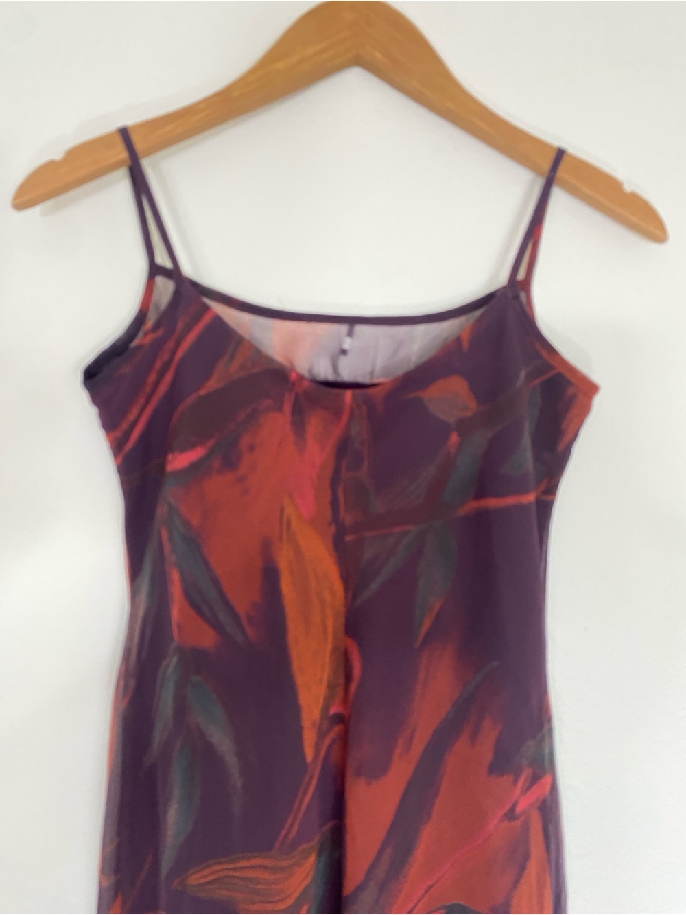 Vintage Womens Georgiou Studio Plum Red Watercolor Leaf Slip Dress Size 4 Girly - Picture 5 of 11